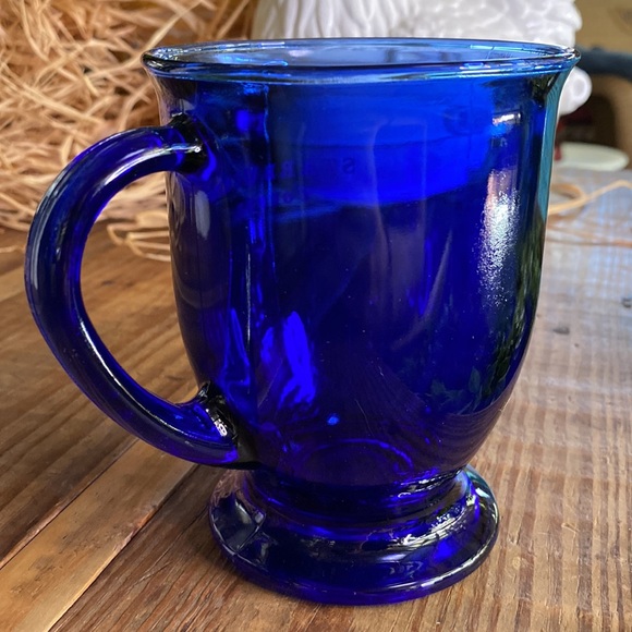 Starbucks Cobalt Blue Glass Starbucks Coffee Etched Footed Handled Mug 16 oz - Picture 4 of 16